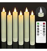 PChero Flameless Flickering Taper Candles with Remote Timer and Dimmer, 6.4 Inch Real Wax Ivory L...