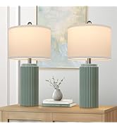 TOBUSA 23.5’’ Modern Green Ceramic Table Lamps Set of 2 for Living Room, Farmhouse Ceramic Bedsid...