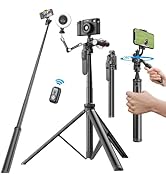 80" Phone Tripod & Selfie Stick - All in One Extendable Tall Cell Phone Tripod for iPhone with Re...