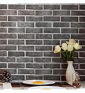 HeloHo 17.7" X 118" Grey Brick Wallpaper Peel and Stick Self-Adhesive Removable 3D Textured Wall ...