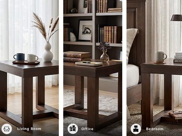 Urban foundry style corner table crafted with veneers, wood and engineered wood
