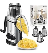 Airpro Rotary Cheese Grater with Handle - Vegetable Shredder with 3 Stainless Steel Blades &amp; Stro...