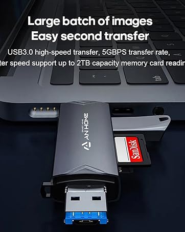 AnHome SD Card Reader, 6 in 1 OTG Connector USB 3.0/USB C/Micro USB Supports SD/Micro SD