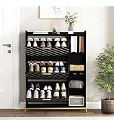 Donext Shoe Cabinet, Shoe Rack with 3 Flip Drawers &amp; Open Shelves, Free Standing Modern Shoe Cabi...