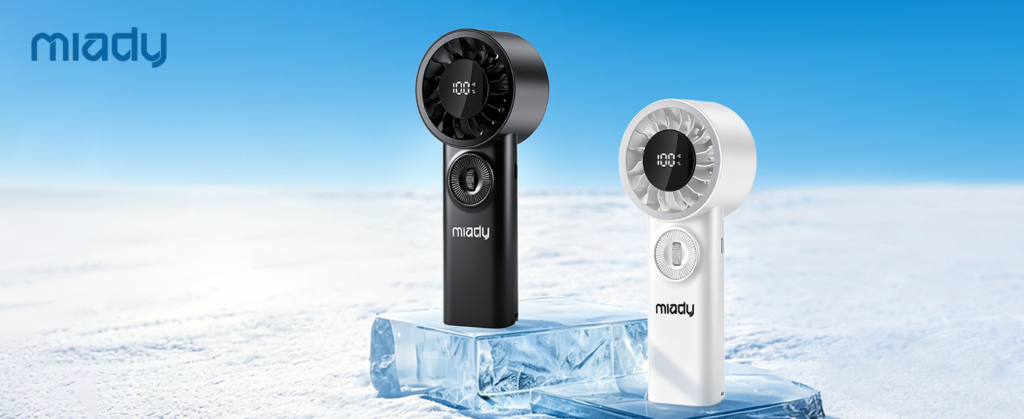 Text reads 'middy'. Two cylindrical action cameras on ice surface - one black compact model and one white spherical model.