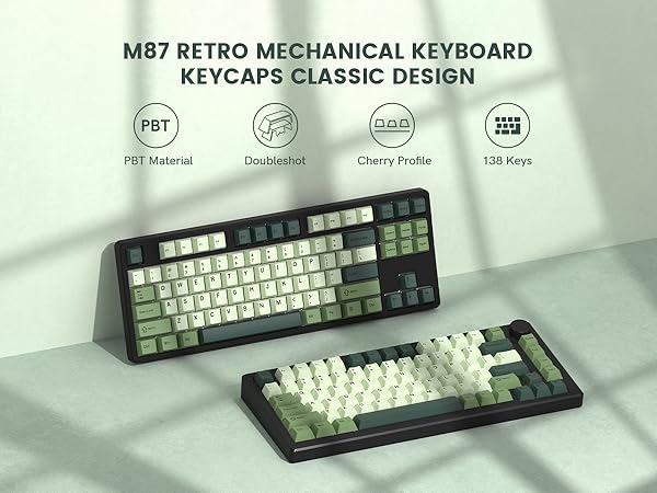 Double Shot PBT keycaps, Cherry Profile Keyboard Key caps, Matcha Green Custom keycaps138-key Set