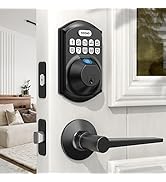 TEEHO TE002L Fingerprint Door Lock with 2 Lever Handles, Keyless Entry Deadbolt with Handle Set, ...