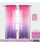 Pink and Purple Curtains for Girls Bedroom 2 Panels Set Ombre Sheer Cute Princess Curtains for Ki...