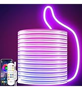 KANTUTOE LED Neon Rope Lights, 16.4ft RGB LED Rope Lights, 24V Music Sync App/Remote Control Colo...