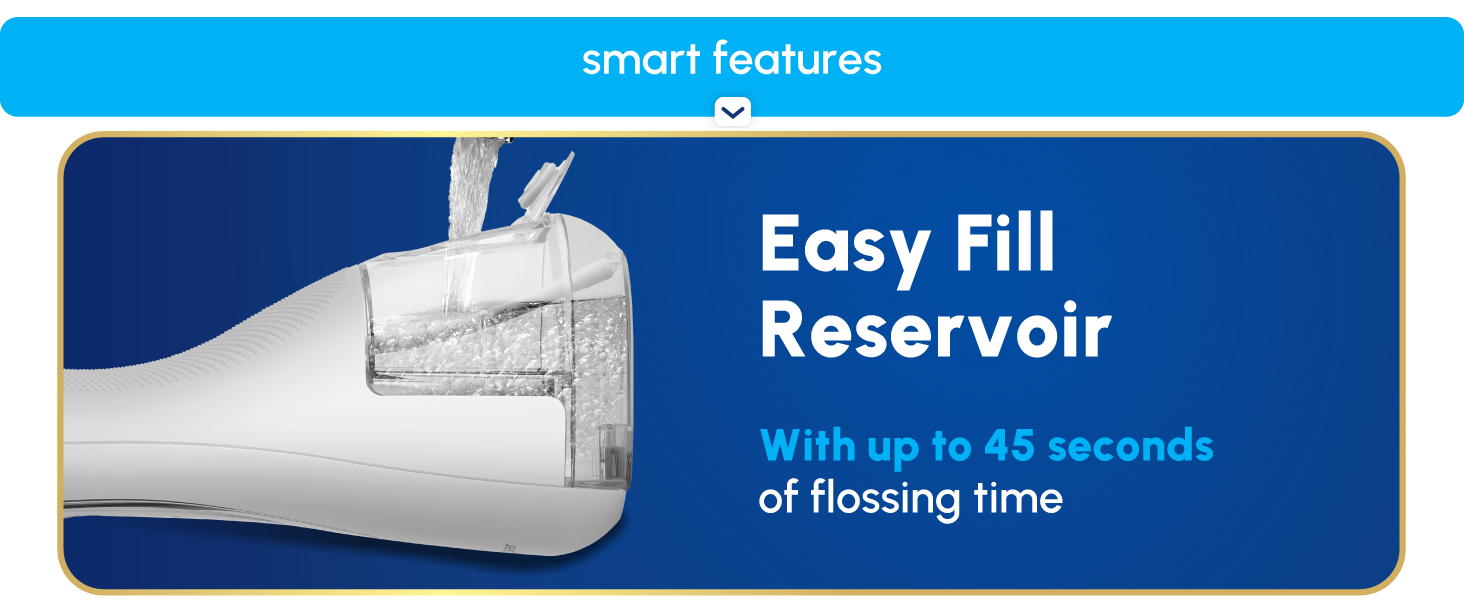 Image of filling Waterpik Cordless Advanced reservoir with text reading easy fill reservoir.