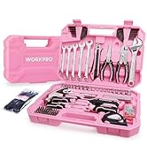 WORKPRO Pink Tool Box, 284PCS Pink Household Tool Set, Pink Tool Kit for Home with Sockets, Plier...