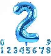 TONIFUL 40 Inch Blue Large Numbers Balloon 0-9 Birthday Party Decorations,Foil Mylar Big Number 2...