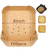 BYKITCHEN Square Air Fryer Liners for 2 to 5 Qt, Set of 100, 8 Inch Perforated Square Air Fryer P...