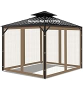 Gazebo Universal Replacement Mosquito Netting, 10' x 12' Outdoor Mesh Netting Screen 4-Panel Side...