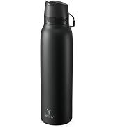 Meoky 24 oz Slim Insulated Water Bottle: Leak Proof Locking Lid, 2-in-1 Straw and Spout, 24 Hours...