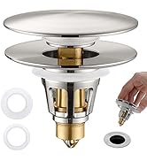 2-in-1 Universal Bathroom Sink Stopper - Brushed Nickel Pop Up Sink Drain Stopper, Brass Bounce B...