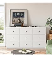 Tradare White Dresser for Bedroom, Large 9 Drawers Dresser for Bedroom, Modern Chest of Drawers S...