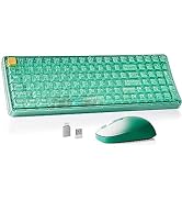 Wireless Transparent Keyboard and Mouse Combo, UBOTIE Green 100keys 2.4GHz USB Receiver Keyboard ...