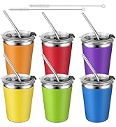 ShineMe Cups With Lids and Straws, 6pack Stainless Steel Toddler Tumbler with Metal Straws, Unbre...