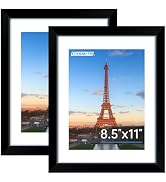 FIXSMITH 8.5x11 Picture Frame, Black Photo Frame with HD Plexiglass, Display Pictures 6x8 with Ma...