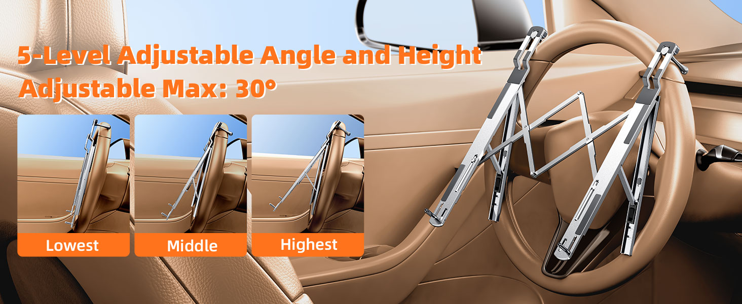 Car Laptop Mount Steering Wheel Tray Holder, Height Adjustable Car Desk for Laptop Computer Tablet