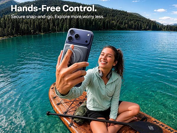 TORRAS magnetic power bank with ring holder for iPhone, phone stand for paddle board kayak travel