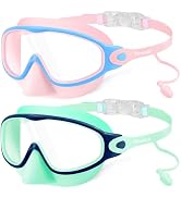 Vvinca Kids Swim Goggles with Nose Cover &amp; Attached Earplugs, Anti-Fog Wide View Swimming Goggles...