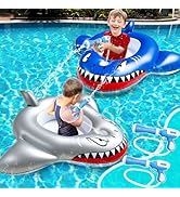 2 Pack Inflatable Shark Pool Floats Kids 3-11 Years, Kids Floaties Swimming Pool Toys with 2 Wate...