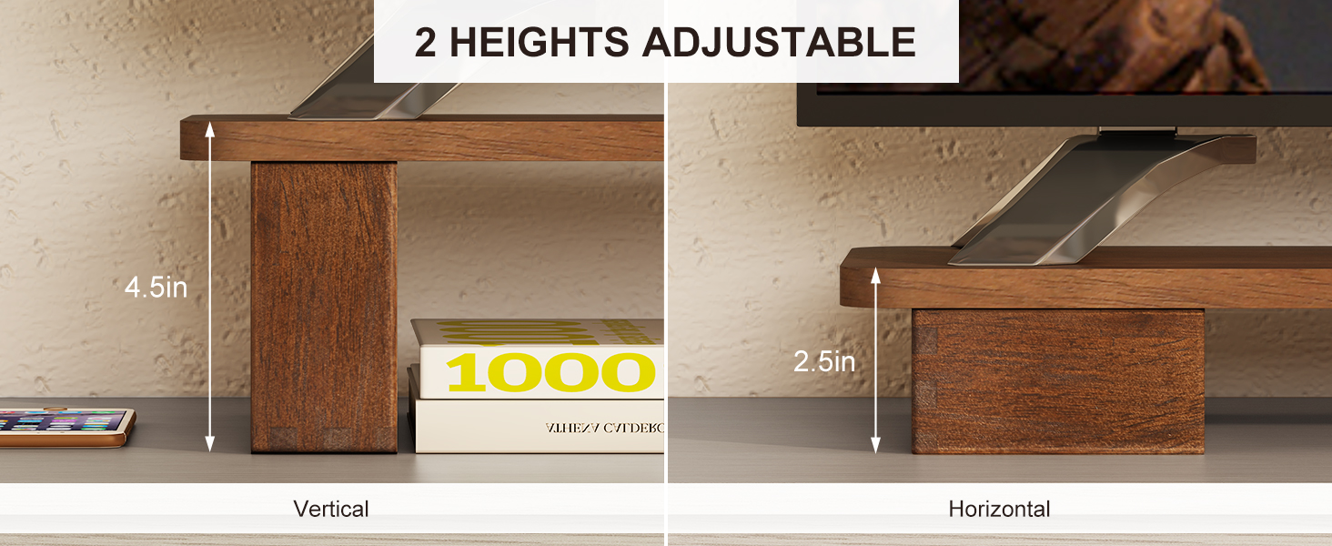 Ufine dual monitor stand riser wood desk shelf with storage