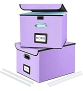 Huolewa Decorative File Organizer Storage Boxes with Lid, Linen Hanging Filing &amp; Storage Box with...