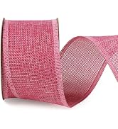 LaRibbons Burlap Ribbon Wired, 2.5 Inch x 12 Yards Pink Burlap Fabric Ribbon for Spring Easter Cr...