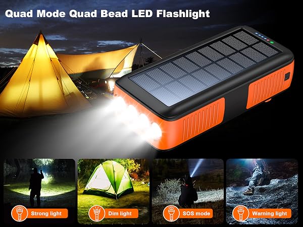 Solar Power Ban Dual Inputs 4 LEDs Flashlight
