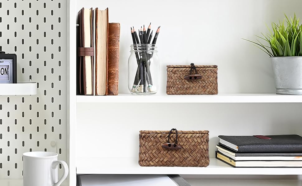 Wicker Baskets Bins with Lid Seagrass Baskets Storage Bins Handwoven storage Basket Organizer