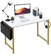 Lufeiya Computer Desk Small White Gold Writing Table for Home Office Compact Spaces 39 Inch Moder...