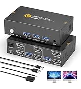8K HDMI KVM Switch 2 Monitors 2 Computers,8K@60HZ USB3.0 Dual Monitors KVM Switches for 2 PC/Lapt...