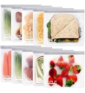 SPLF 10 Pack Reusable Sandwich Bags Dishwasher Safe, Reusable Quart Freezer Bags, Leakproof Reusa...