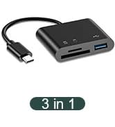USB-C to SD, Micro SD Memory Card Reader, 3-in-1 SD/TF Card Reader to USB-C Adapter with Dual Slo...