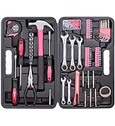 Cartman 148Piece Tool Set General Household Hand Tool Kit with Plastic Toolbox Storage Case Pink