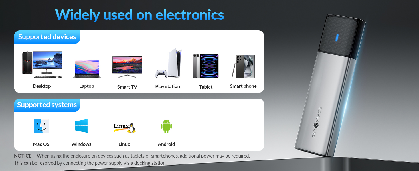 NVME Enclosure, SETMSPACE Tool-Free M.2 Enclosure with 2-in-1 USB C Adapter, External Reader
