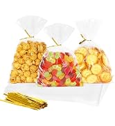 WIKDAY Cellophane Bags 100 PCS 6x10 Inches Clear Gift Gags with Ties Plastic Treat Party Favor Ca...