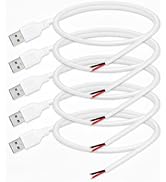 24AWG USB 2.0 Male 2 Pin Bare Wire Pigtail Cable, 5V 2A USB Extension Cable Open End for DIY Repa...
