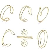 6 Pieces Gold Arm Cuff Jewelry, Upper Arm Cuff Bracelets Bangle for Women, Adjustable Minimalist ...
