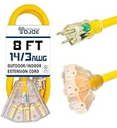 YOJOE 3-Outlets Indoor Outdoor Extension Cord with Lighted End, 3 Prong 15A Weatherproof Power Ex...
