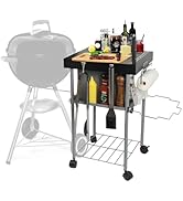 Rolling Grill Side Table for 18"/22" Weber Charcoal Kettle Grills,Outdoor Prep Stand with Wheels,...
