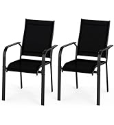 Giantex Patio Chairs Set of 2, Stackable Outdoor Dining Chairs with Breathable &amp; Quick-Dry Mesh F...