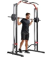 Sunny Health &amp; Fitness Premium Squat Smith Machine Power Rack – High Load Capacity, Adjustable He...