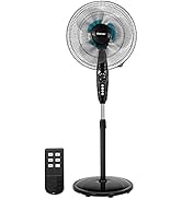 COSTWAY Pedestal Fan, 18-Inch Adjustable Height Fan, 3-Speed Digital Control, Timer, LCD Display,...