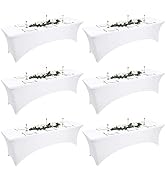 LOKUME 6 Pack Spandex Table Cover for 8ft Folding Tables Fitted Rectangular Tablecloth White Stre...