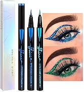 evpct 2Pcs Metallic Royal Blue &amp; Green Glitter Glittering Diamond Liquid Eyeliner Eye Makeup Penc...