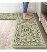 Collive Anti Fatigue Mat for Kitchen Floor, Green Floral Kitchen Mats for Floor Set of 2, Cushion...
